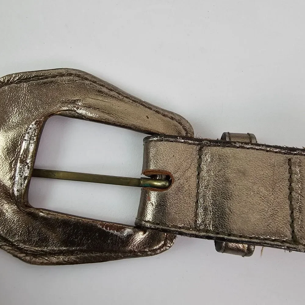 Catherine Dial Easley Women's Western Metallic Leather Belt Small Gray‎ Gold